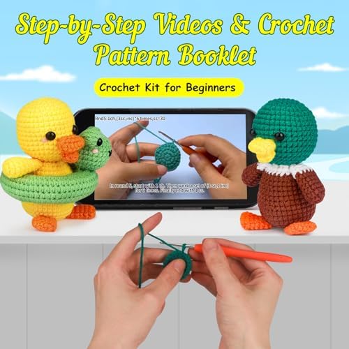 ekaus Crochet Kit for Beginners, Crochet Kit with Step-by-Step Video Tutorials, Crochet DIY Knitting Supplies for Adults, Crochet Ducks(45%+ Yarn)