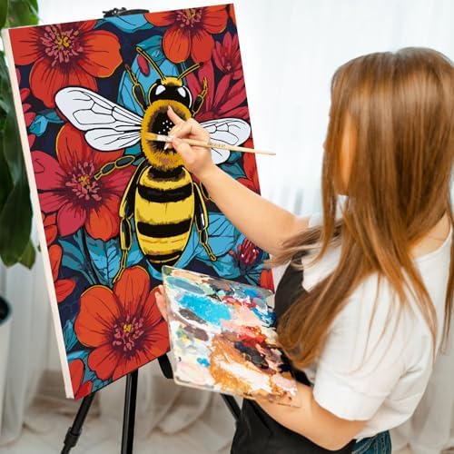 GEEHEIY Paint by Numbers Kit for Adults, Bee Number Painting, 16 x 20 Inch | DIY Adult Paint by Number Kit on Canvas for Beginners, without Frame, Botanical Wall Decor, Stress Relief Craft Gift