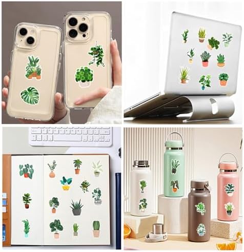 Green Plants Stickers.100 Pcs Potted Plant Floral Sticker for Laptops Water Bottles Flower Pots Vases Decorative Phone Book Guitar Vinyl Decals for Teens Adults(Colourful-K6)