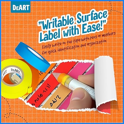 DEART Colored Masking Tape Painters Tape Writable 12, 8 or 6 Pack - 1 inch or 0.6 Inches for Arts & Crafts, Art Supplies, Whiteboard Tape Dry Erase Board Tape Craft Supplies (6, Large (20 Yd))