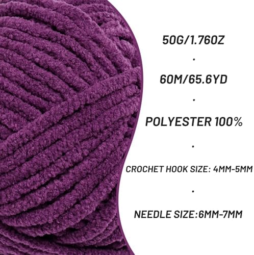 4 Packs Plush Chenille Chunky Crochet Yarn - Baby Yarn for Crocheting Soft - Velvet Yarns Knitting for Blankets Crafts - Fluffy Amigurumi Yarns 200g/262.5yds (4 Violet)