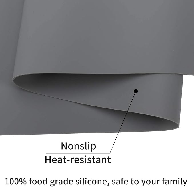 Extra Large Silicone Table Mat, Genuine Food-Grade Silicone Mat for Crafts Kids Dinner Placemat Desk Countertop Waterproof Protector Heat Insulation Kitchen Pastry Rolling Dough Pad (Dark Gray)