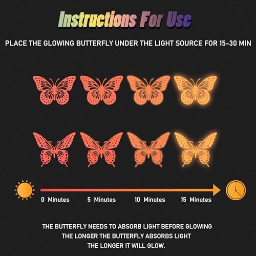 SAOROPEB Glow in The Dark 3D Butterfly 24 Pcs Orange Butterfly Stickers | 3 Sizes, Luminous Butterfly Stickers for Ceiling all, Glow in The Dark Party Supplies, Stickers for Kids Babys Nursery