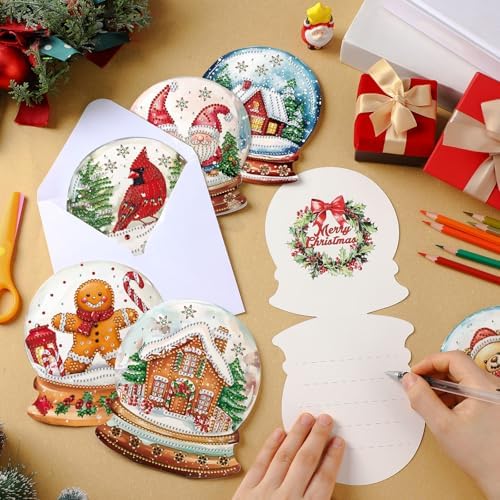 Fullhawl 30 Pcs Diamond Art Painting Christmas Cards with Envelopes Snowman Christmas tree Craft Christmas Diamond Art Painting Greeting Cards DIY Christmas Card Making Kits for Adults Gifts