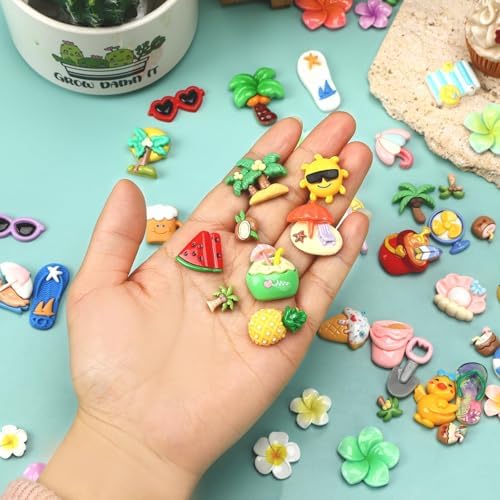 60Pcs Summer Resin Charms Mini Hawaii Flatback Charms for Crafts