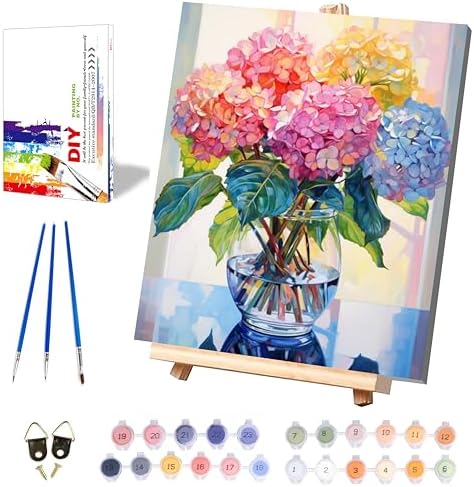 Hydrangea Paint by Numbers for Adults with Framed Canvas - Wooden Easel