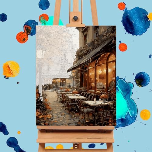 Paint by Numbers Kit for Adults, Street Cafe Acrylic Canvas Painting Set