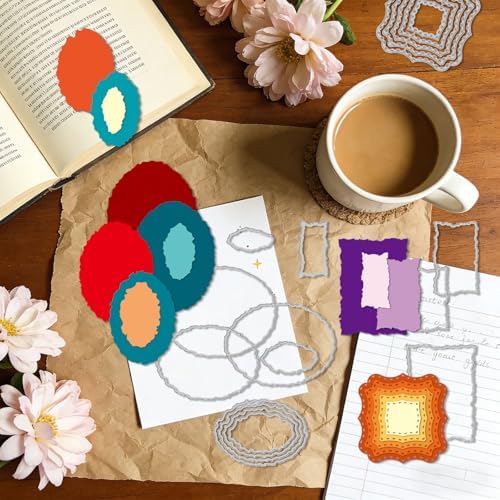 EVERJOYCRAFT 8 Pack Metal Cutting Dies Cuts for Card Making Carbon Steel Backgrounds Frame Die Cuts Stencils for DIY Scrapbooking Photo Album Decoration Embossing Paper Cards Crafting Supplies