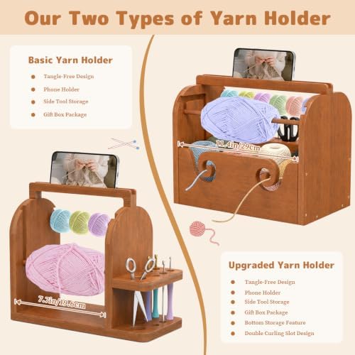 sandpaint Crochet Yarn Holder, Bamboo Yarn Holder for Crocheting（Brown）