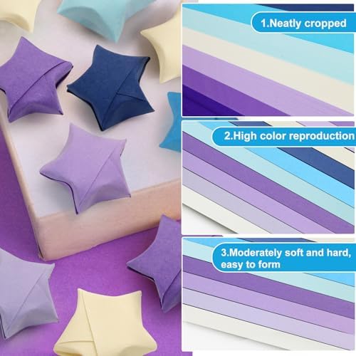 FoDau770 Solid Color Star Paper Strips - 1080 Sheet, Blue & Purple Series
