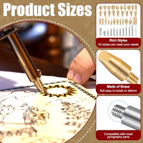 Lothee 43 Pcs Wood Burning Tips Kit, Wood Burning Letters Numbers Alphabet Stamps Stencils Templates for Stippling Embossing Branding Crafts Personalization Tools Gift for Dad(Different Shape)