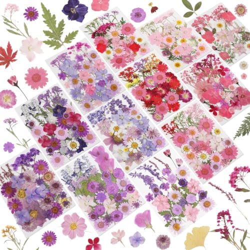 NESCCI 412 Pcs Purple Pink Dried Flowers for Crafts,Real Nature Dried Flowers for Craft Bulk Dry Flowers Leaves Kit Used for Resin Molds Scrapbooking DIY Art Crafts Candle Soap Making Nails Décor
