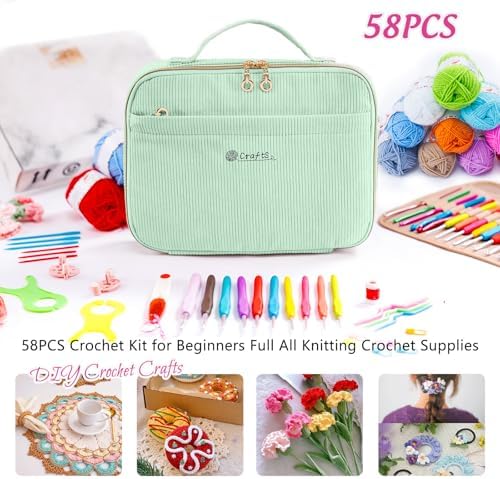 MYBAGZING Crochet Kit for Beginners with Yarn Storage Bag, 10pcs Crochet Hooks 2.0-6.0 mm, 10 Skeins Yarn for Crocheting, Knitting Accessories, 58pc Crochet Starter Kit for Adults