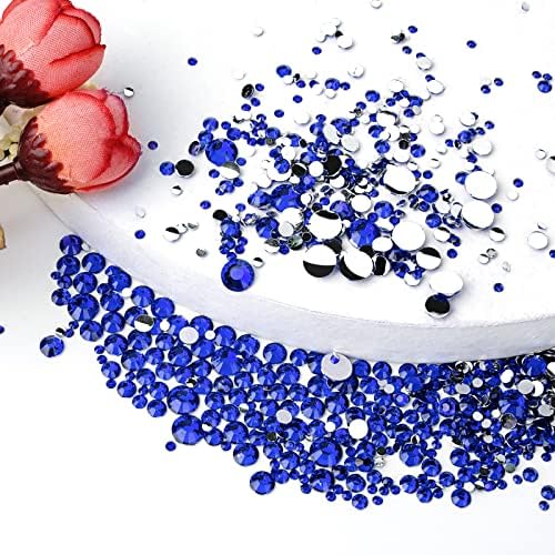Canvalite 1500PCS Blue Rhinestones Flat Back Gems, Nail Rhinestones Nail Art Gems with Pick Up Tweezers and Rhinestone Picker Dotting Pen, Nail Art Tools for Nails, Clothes, Face, Craft…