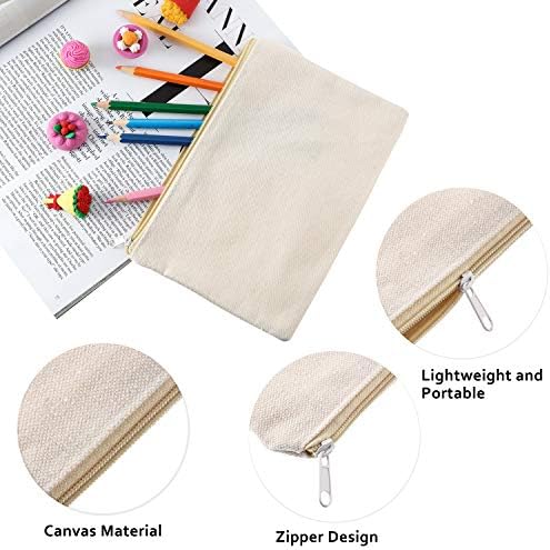 Gejoy 10 Pack Blank Canvas Cosmetic Bags Zipper Pouch DIY,S,Beige