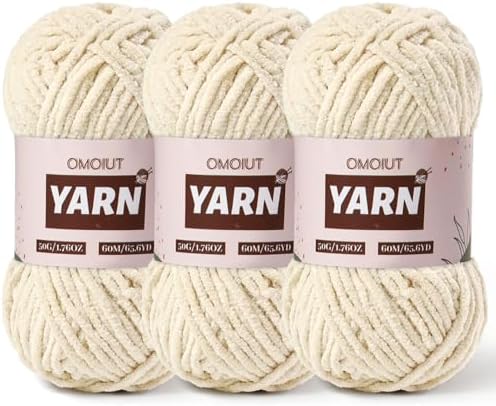3 Packs Plush Chenille Chunky Crochet Yarn - Baby Yarn for Crocheting Soft - Velvet Yarns Knitting for Blankets Crafts - Fluffy Amigurumi Yarns 150g/196.8yds (3 Beige)