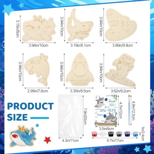 Weysat 24 Sets Color Your Own Shark Masks Ocean Themed DIY Blank Masks Wooden Painting Craft Kits Include Cards and Art Supplies for Birthday Party Favors Graffiti Crafts Goodie Bag Stuffers