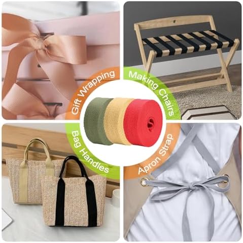 Cotton Webbing 1 Inch 12 Yards Cotton Webbing Straps for Bags Handles, 1 Inch Weave Webbing for Cloth Tote Bag Straps Making,Cloth Belt, DIY Crafts Decoration (Mix Color 33Yards, 1 inch)