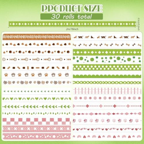 EORTA 30 Rolls Pastel Floral Washi Tape Set, Thin 5mm Skinny Masking Tape, Decorative Planner Tape for Scrapbooking, Journaling, Gift Wrapping & DIY Crafts (Soft Aesthetic Tones, 5mm)