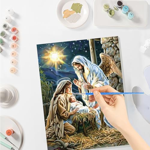 SENQAO Christmas Paint by Numbers for Adults Framed, Jesus Adults' Paint-by-Number Kits, Adult Paint by Number Kits on Canvas, Acrylic Number Painting for Home Decor, 8x12in