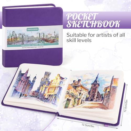 5" × 5" Hardcover Small Sketchbook, 80 Sheets, 160gsm Tiny Notebook, Purple