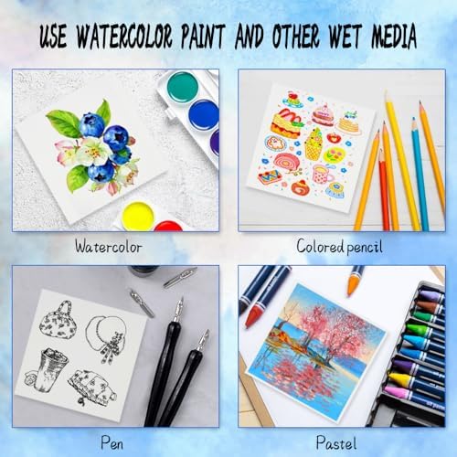 Mixed Media Art Sketchbook,3.9"x3.9" Tearable Watercolor Sketchbook,20 Sheets 140lb/300gsm Fine Grain Watercolor Paper, Heavyweight Acid-Free Drawing Paper for All Artists or Beginners.White