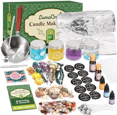 LumaCraft Clear Gel Wax Candle Making Kit – 2.2LB Transparent Jelly Wax with Boutique Fragrance Oils, Dyes, Glass Jars, Wicks & Decor Supplies, Luxury Complete DIY Starter Kit for Beginners & Adults