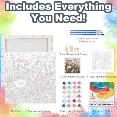 Kalonyth Flowers Framed Paint by Numbers Kit for Adults Beginner 10x10 inch