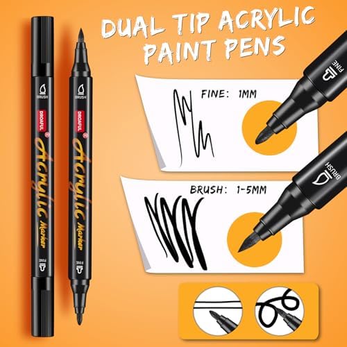 Acrylic Paint Pens Markers, 6 Pc Black Dual Tips Waterproof Paint Markers