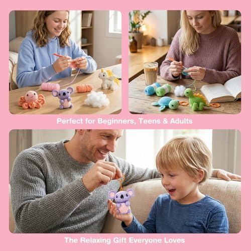 Avenir Crochet Kit for Beginners, Unicorn Animal Keychain Craft Set