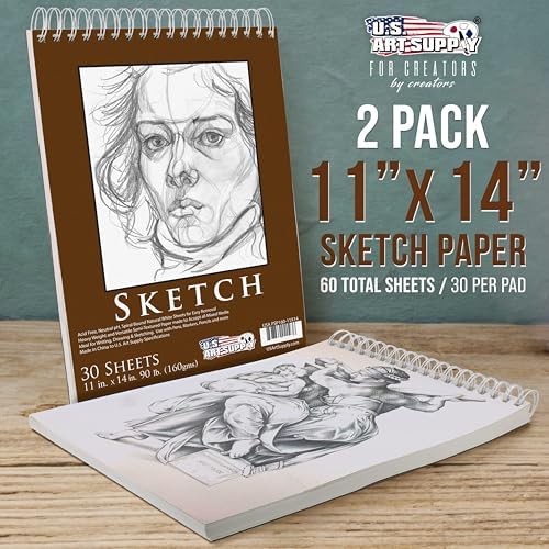 U.S. Art Supply 11”x 14" Premium Heavy-Weight Paper Spiral Bound Sketch Pad