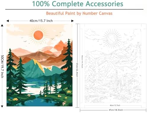 Yunnuo Landscape Paint by Numbers Kit for Adults Beginner, Sun & Mountain Paint by Number Canvas,Acrylic Abstract Paint with Numbers for with 3 Pcs Paintbrushes Home Wall Decor Gift (16 x 20 in)