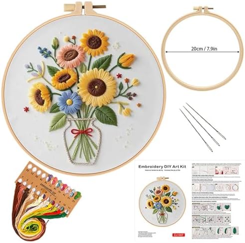 BoAn Sunflower Embroidery Kit for Beginners, DIY Cross Stitch Kit with Hoop