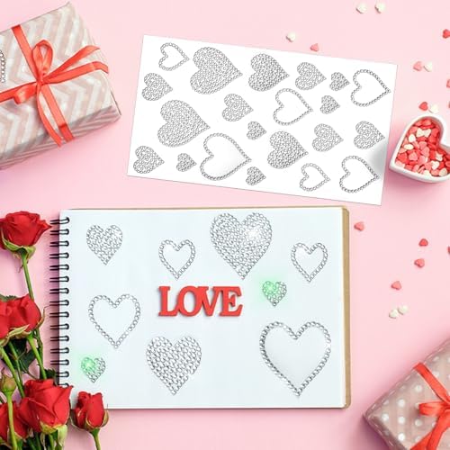 Epakh 84 Glitter Bling Rhinestone Sticker, Heart, Silver