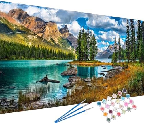YALKIN Paint by Number for Adult Kits, DIY Landscape Lake Oil Acrylic Painting Kits for Adults Beginners on Canvas for Home Wall Decor Gifts 40x90CM/15.8x35.4in (No Frame)