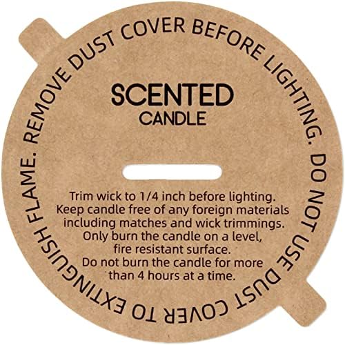 CandMak Candle Dust Covers, 160pcs Printed Kraft Card Candle Dust Lid with Pull Tab for Candle Making (3.5")