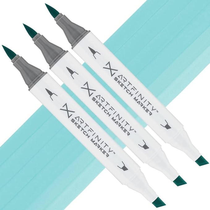 Artfinity Sketch Markers - Set of 3 - Mint Blue BG1-3, Vibrant, Professional, Dye-Based Alcohol Markers for Artists, Drawing, Travel, & More