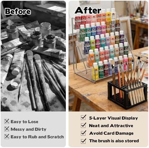 YEXEXINM Heightened Clear Paint Organizer with Paint Brush Holder 5-Tier Acrylic Craft Storage Stand for Bottles Paint Storage Rack Miniature Paint Holder Display Craft Paint Organizer Rack