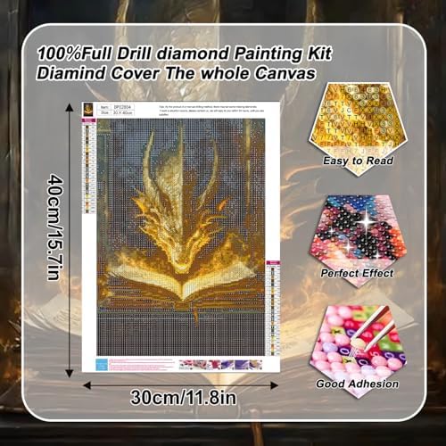 GOUOYANA Dragon Diamond Art Kits for Adults, Full Drill Book Dragon Diamond Painting Kits for Beginners, DIY Full Rhinestone 5D Diamond dots (Gemstone Craft), Home Wall Decoration (12x16 inch)