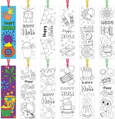 72Pcs Holi Color Your Own Bookmarks, Coloring Blank Bookmarks for Kids