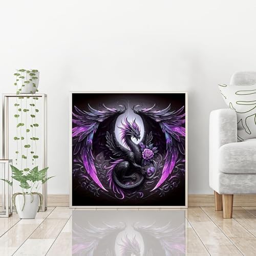 GOUOYANA Dragon Diamond Art Kits for Adults, Full Drill Dragon Diamond Painting Kits for Beginners, DIY Full Rhinestone 5D Diamond dots (Gemstone Craft), Home Wall Decoration (14x14 inch)