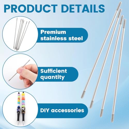 50PCS Beadable Pen Extender Rods, 72mm Beaded Metal Rods, Silver