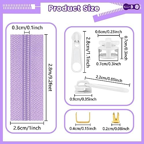 DOITEM 15.3 Yards/ 14 m 5 Pieces Assorted Colors #3 Nylon Coil Zippers, Sewing Zippers Endless Zips with 20 Pieces Zipper Sliders Zip Heads for DIY Sewing Tailor Craft Supplies (Purple Blue White)