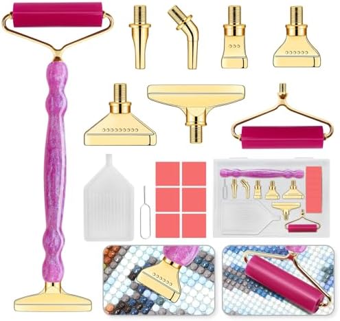 Diamond Painting Pen Kit - 7 Metal Tip Diamond Art Tools, 5D Diamond Painting Accessories for Adults Beginners, Resin Pen with Straight/Bent/Flat/Roller Nibs, Tray & Clay