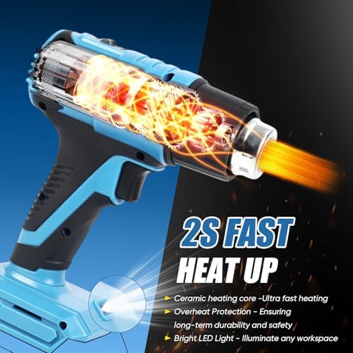 Cordless Heat Gun for Makita 18V Battery – 380W Portable Hot Air Gun for DIY Shrink Wrap, Vinyl Wrap & Crafting | Dual Temp 572°F/1022°F, 4 Nozzles, LED Light | Tool Only, Not Made by Makita