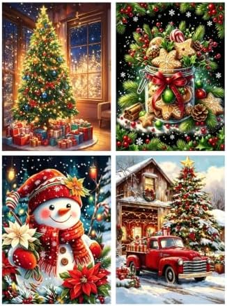 4 Pack Christmas Diamond Art Kits for Adults, DIY Christmas Wall Decor