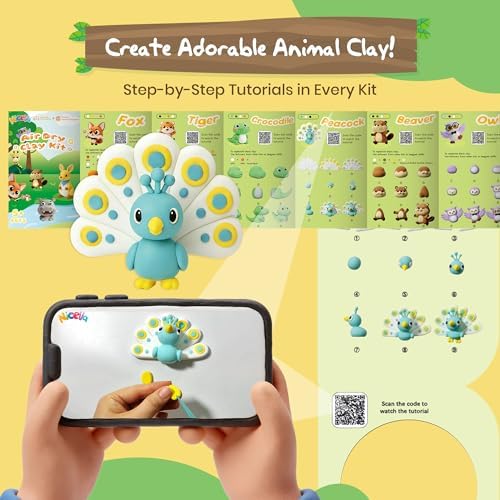 Nicella Air Dry Clay Kit, 12 Animals Modeling Clay for Kids, Model Magic Clay with Sculpting Tools and Tutorials, Safe & Non-Toxic, DIY Arts & Crafts School Projects, Home Party Favors for Boys Girls