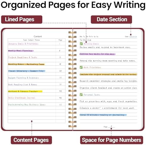 Lined Spiral Journal Notebook, A5 College Ruled Notebook for Note-Taking