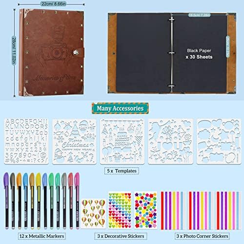 ZEEYUAN DIY Scrapbook Photo Album 60 Pages Leather Memory Photo Book 8.5x11 inch,Vintage Travelling Scrapbook Family Scrap Book Scrapbooking Supplies Kits for Couples