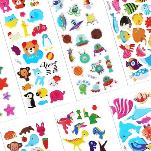 20 Sheets Puffy 3D Stickers for Kids & Toddlers, Variety Adhesive Sticker | Includes Animals Numbers Letters Fruits for Scrapbooking Journal Water Bottle DIY Craft (Boy Style)